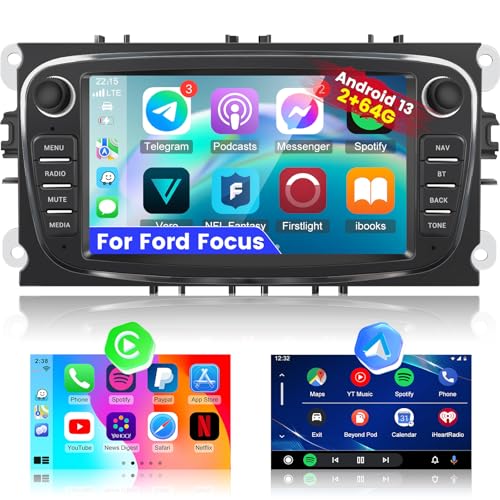 Autoradio Android 7 Pollici Per Ford Focus II, S-Max, Mondeo 9 - 4+64GB, CarPlay, Android Auto, Telecamera
