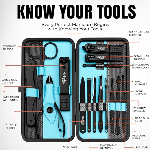 Image of Beaute Secrets Professional Manicure Set 15 pcs,Stainless Steel Nail Clippers Scissors Cuticle Nipper Pedicure Tools Kit - Portable Travel Grooming Kit for Men and Women with Luxurious Case Blue (Blue)