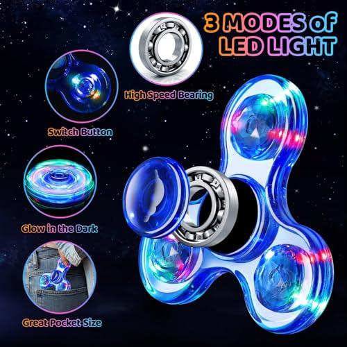 Image of Fidget Spinner 2 Pack, Light up Sensory Fidget Toys Adults Kids 4-8-12 with Autism ADHD, Kids Travel Toys Anxiety Stress Relief Teen Boy Gifts, Classroom Prizes Glow Birthday Party Graduation Gifts
