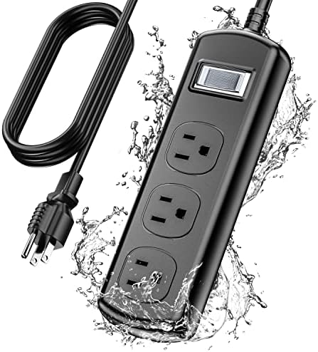 Outdoor Power Strip, 9 FT Extension Cord, Weatherproof Power Extender with 3 Wide Waterproof Outlets, Electric Shockproof and Overload Protection for Bathroom Kitchen Patio Christmas Lights, Black