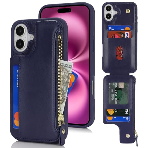 Étui iPhone 16 Plus bleu résistant aux chocs avec portefeuille