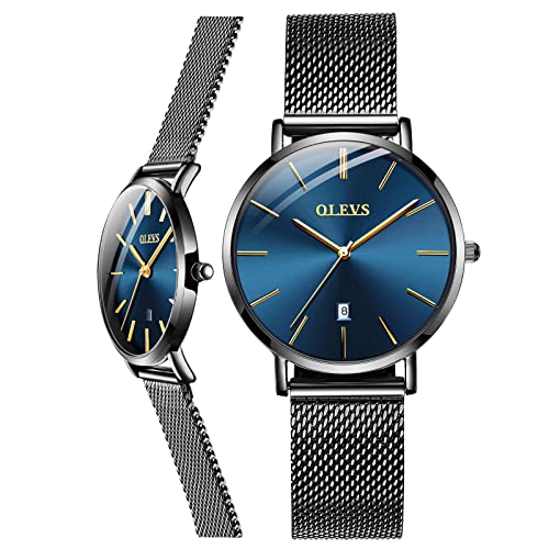 Woman Watch Mesh Black Stainless Steel,Female Watches With Date, Ultra Thin Watches For Women,Fashion Ladies Watch Small,Simple Quartz Ladies Watch Waterproof,Casual Lady Watches Analog Blue Dial #TOP29