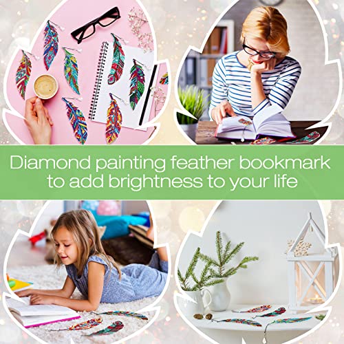 8 Pieces 5D Diamond Painting Feather Bookmarks Diy Diamond Art Acrylic Bookmarks Rhinestone Feather Bookmarks Kits With Crystal Pendant For Kids Adults Home Class Craft School Supplies, 8 Styles #TOP2