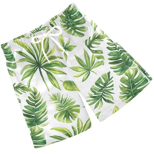 Pigsaly Boys' Swim Board Shorts Watercolor Palm Leaves Boy's Swim Trunks Kids Swimwear M