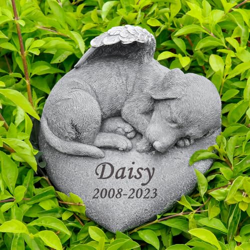 GiftYi Benutzerdefinierte Engel Hund Memorial Grab Marker Tribut Statue, personalisierte Haustier Hund Grabstein Memorial Geschenk Garten Stein, mit Namen und Datum eingraviert, Geschenk für Hunde