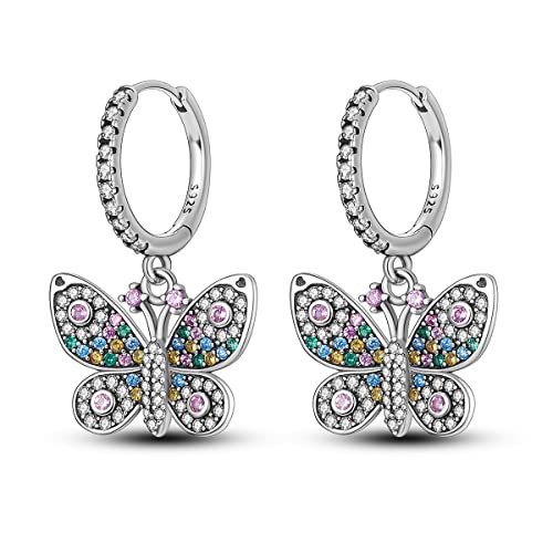Narmo 925 Sterling Silver Hoop Earrings For Women Butterfly Dangle Drop Earrings Cubic Zirconia Earrings Hypoallergenic Jewelry Gifts #TOP4