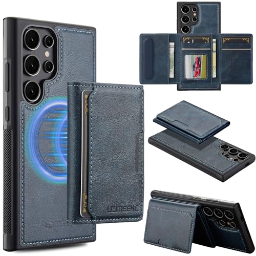 Étui de téléphone Galaxy S24 Ultra bleu avec porte-cartes pour voyager léger en ville