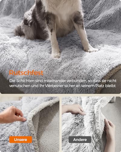 Feandrea Hundedecke, wasserdichte Decke, Langer Plüsch, für Miniaturhunde, Katzen, 73 x 63 cm, S, Sherpa-Stoff, beidseitig verwendbar, Hundesofa Schutzdecke, Ombré-Grau PPB003G01