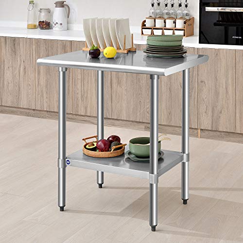 Image of ROCKPOINT Stainless Steel Table for Prep & Work 24x30 Inches, NSF Metal Commercial Kitchen Heavy Duty Table with Adjustable Under Shelf and Table Foot for Restaurant, Home and Hotel