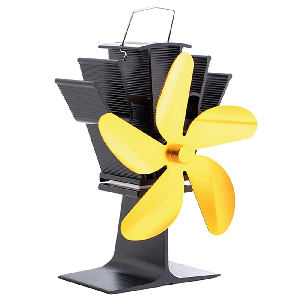 Buxuaaaa Golden 5 Heat Powered Stove Fan Wood Stove Fan Quiet Efficient For Wood Log Circulating Warm Air Saving Fuel Heat Powered For Burning