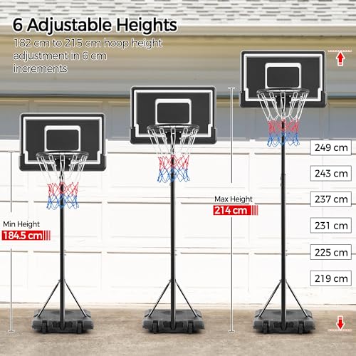 Yaheetech Basketball Hoop and Stand Portable Basketball Net Set Outdoor Indoor Basketball Stand with 2 Wheels & 28'' Backboard, Adjustable Height 219-249cm Yaheetech Basketball Hoop and Stand Portable Basketball Net Set Outdoor Indoor Basketball Stand with 2 Wheels & 28'' Backboard, Adjustable Height 219-249cm