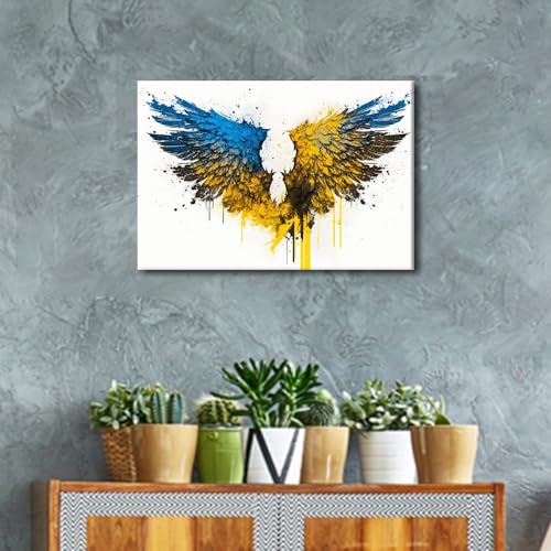 Tableau déco ailes d'ange bleu et or prêt à accrocher - 4
