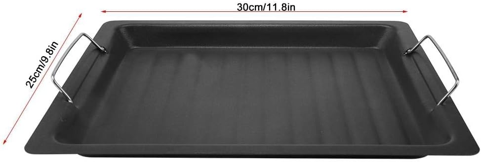 Fdit Portable Stainless Steel BBQ Frying Pan, Non-Stick Grilling Plate, Black, 30x25cm, for Picnics and Outdoor Activities