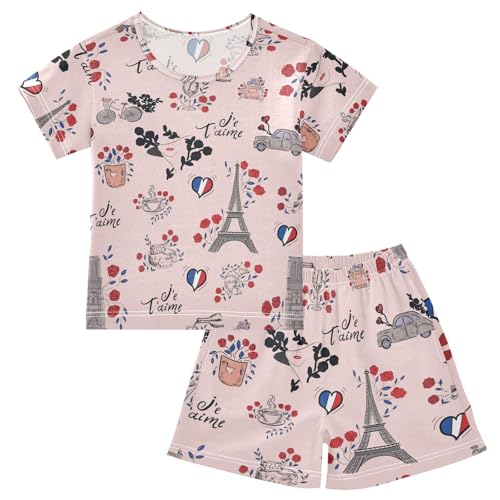 Pajama Short Sets France Paris Soft Cotton Summer Sleepwear 2 Piece PJS Size 5-14T