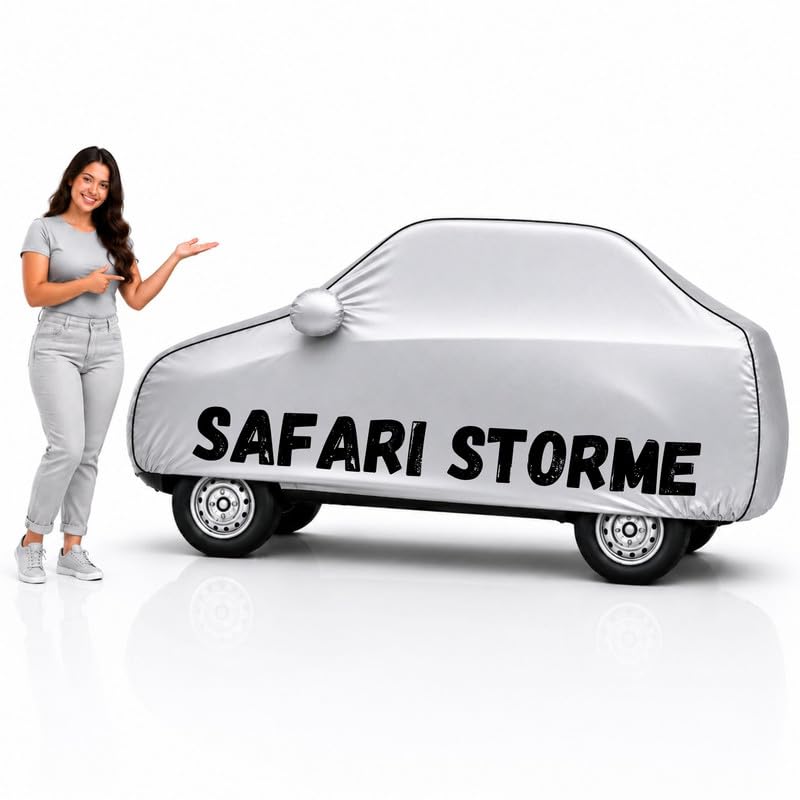 Image of Long-Life 100% Waterproof Safari Storme Car Body Cover for Dust & Rain, Compatible with All Models of Safari Storme Car Cover, Comes with Bird Droppings, Scratch, UV and Paint Protection - Silver
