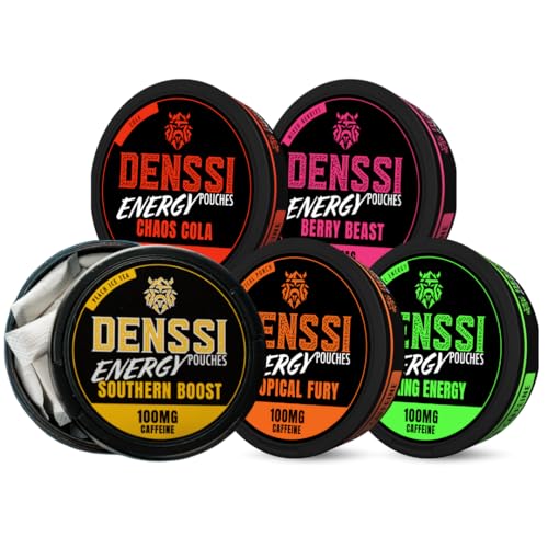 Denssi Energy Pouches – Caffeine Energy Pouches - Free Replacement/Alternative for Focus and Energy - Sugar Free Nootropic Pouches, Made in the USA & Delicious Flavor (100mg) (5-pack, Variety)