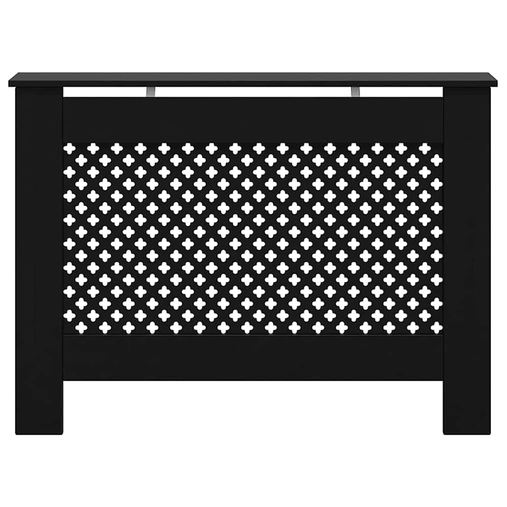 Heizkörperverkleidung Schwarz MDF 112x19x81,5 cm mit Latten-Design für Wohnzimmer, einfache Montage, platzsparende Abdeckung mit Wabenmuster für Heizung und Temperaturregelung