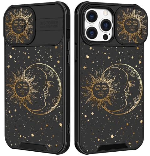 Coque iPhone 16 Pro Max mignonne soleil lune avec protège-caméra et anneau