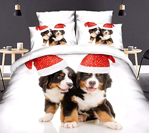 Parure de lit pour animal de compagnie de Noël avec housse de couette, 2 ou 3 pièces ultra douce Motif chat et chien avec taie d'oreiller, pour décoration de la maison de Noël (B, double 200 x 200 cm) Cover
