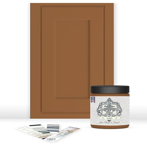 ALL-IN-ONE Paint by Heirloom Traditions, Saddle (Caramel Brown), 8oz Sample - Durable cabinet and furniture paint. Built in primer and top coat, no sanding needed. Includes our 30 featured color card.