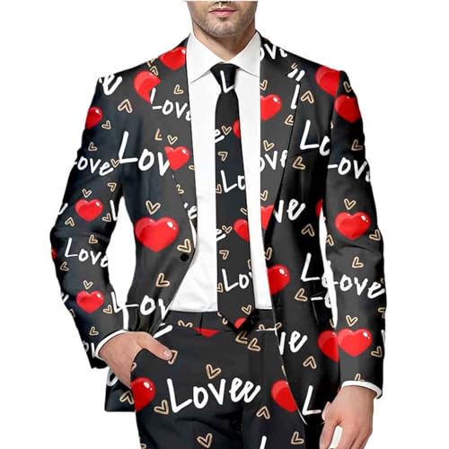 RUMAOZIA Chaqueta de traje de San Valentín para hombre, estampado de corazón, estampado 3D, chaqueta de corte ajustado, elegante, chaqueta de esmoquin, traje de hombre para cena, boda, fiesta, baile