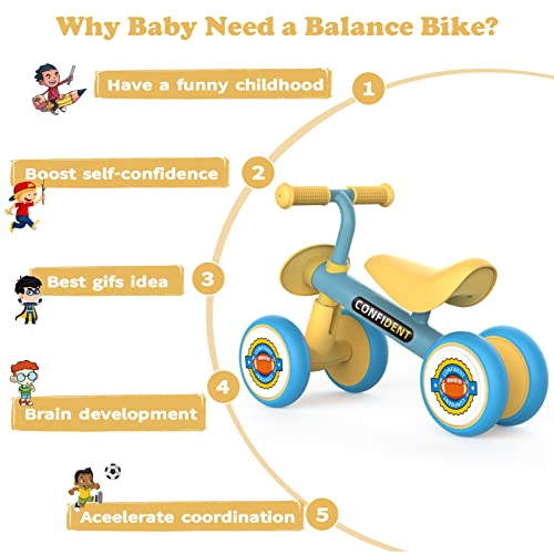 Baby Balance Bike For 1 Year Old Boy Gifts, Kids Ride-On Toys For 10-24 Months Toddler Girl Balance Bike, Great First Birthday Gifts, 4 Wheel No Pedal Bicycle With Steel Frame (Yellow Rugby Ball) #TOP2