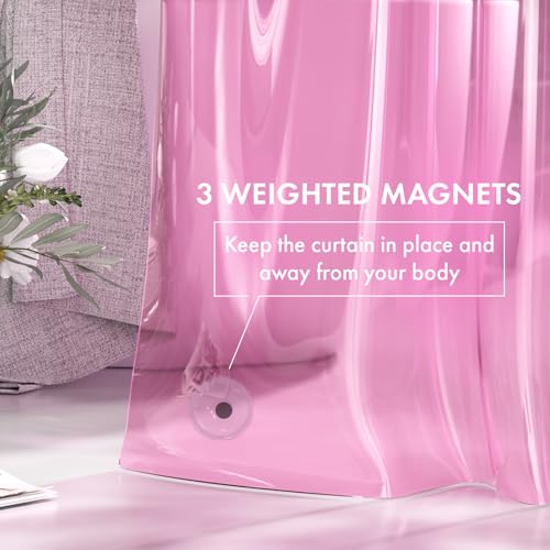 Image of AmazerBath 72x78 Long Shower Curtain Liner, Clear Pink Plastic Shower Liner, Waterproof PEVA Shower Liners, Cute Lightweight Shower Curtains for Bathroom with 3 Magnets & 12 Rustproof Grommets