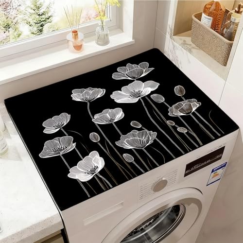 Image of Washer and Dryer Covers for the Top, Non-slip Dryer Top Protector Mat, Dust-proof Washing Machine Cover, 23.6 inch x 19.7 inch (flower, 23.6 inch x 19.7 inch)