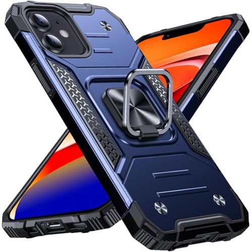 Image of Anqrp Heavy Duty Case for iPhone 12 Mini Case with Enhanced Ring Holder Grip Stand, Military Grade Shockproof Rugged Drop Protective Silicone Hard Slim iPhone 12 Mini Phone Case Cover,Vivid Blue