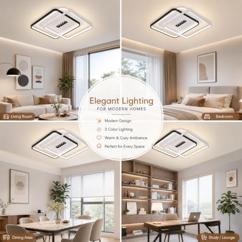 Image of Smartway Pietro Square 130W Modern LED Chandelier | 50 CM Ceiling Light Chandelier| 3 Color Modes | Luxury Square Chandelier for Living Room, Dining, Bedroom, Hall, Kitchen & Office