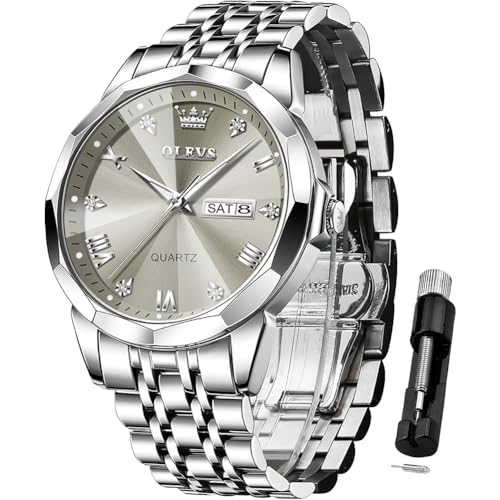 Image of OLEVS Watch for Men Diamond Business Dress Analog Quartz Stainless Steel Waterproof Luminous Date Two Tone Luxury Casual Wrist Watch Blue