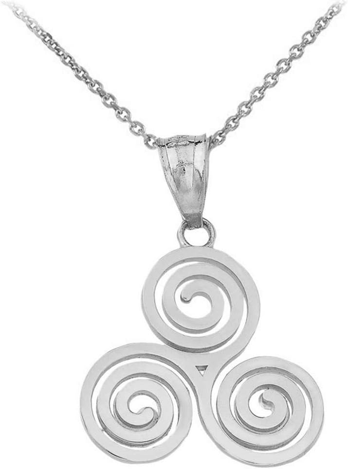Claddagh Gold Solid 925 Sterling Silver Celtic Irish Triskele Triple Spiral Charm Pendant Necklace