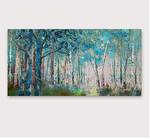 Toile abstraite forêt bleue et dorée pour grand restaurant moderne et salon