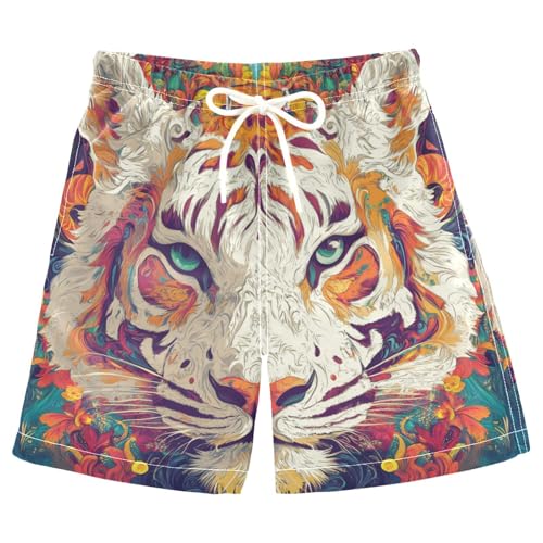 Boys Beach Board Shorts Lion Funny Watercolor Swim Trunk Teen Swimwear 8-16Y Multicolor