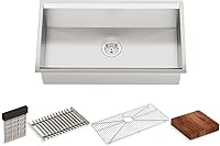 Vista 2 de Kohler K-28876 Tempered 32-1/4" Undermount Single Basin Stainless Steel Workstation Kitchen Sink with Walnut Cutting Board, Knife Holder, Drying