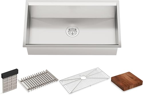 Miniatura 2 de Kohler K-28876-NA Kohler K-28876 - Fregadero de cocina de acero inoxidable templado de 32 pulgadas con colador y tabla de cortar