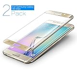 Galaxy S6 Edge Screen Protector Glass, (2-Pack) JACNITAD Galaxy S6 Edge Tempered Glass Screen Protector Full Coverage Protection High Definition 3D Curved Film for Samsung Galaxy S6 Edge (Gold)
