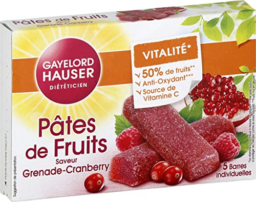 GAYELORD HAUSER - Pâtes de Fruits saveur Grenade Cranberry - À Base de 50 % de Fruits - Source de Vitamines C et anti-oxydant - 5 Barres Individuelles Cover