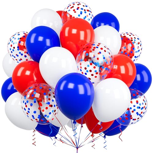 Ousuga 60 Pièces Ballons Bleu Rouge et Blanc, 12 Pouces Bleu Royal Rouge Confettis Latex Hélium Ballon pour Filles Garçons Enfant Fête Anniversaire Baby...
