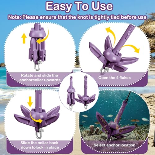 Image of Lounsweer 2 Pack 1.5 /3.5 lb Marine Kayak Anchor Kit Folding Grapnel Anchor Kit Boat Kayak Fishing Accessories for Small Boats Kayaks Canoe Paddle Boards