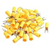 uxcell 50 Pcs SV5.5-4S AWG 12-10 Yellow Pre Insulated Fork Terminals Connector