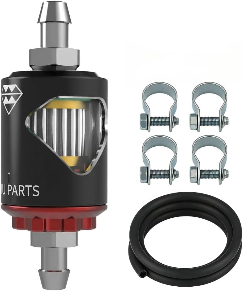 1/4 inch Fuel Filter Kit, Universal 1/4" Metal Gasoline Inline Fuel Filters 8mm with Clear View Glass for Motorcycle ATV Dirt bike Classic bikes and Small Engines