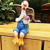 Handside Garden Statues Couple Animal Cartoon Resin Cute Sitting Sculpture Goose Lovers Figurine Gift for Wedding Decorations, Art Décor Goose for Yard Home Garden Patio and Office (Chicken) - Image 7