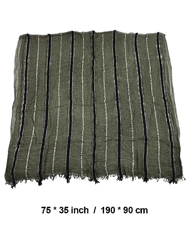 Bufanda de algodón y lino para hombre ligera con estampado de rayas suaves 3