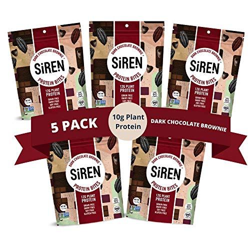 Siren Snacks Vegan Protein Bites, Now with Cashew Butter! High Protein, Gluten Free, Soy Free, Grain Free, Dairy Free, Protein Balls, 5 Pack (Dark Chocolate Brownie)