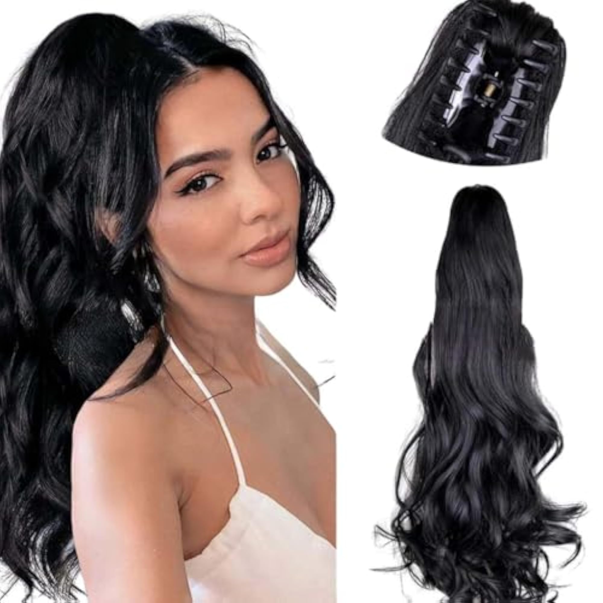 Claw Clip Ponytail Extension, Natural Long Wavy Curly