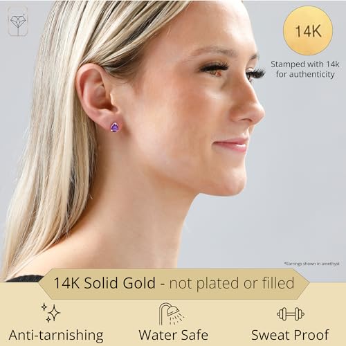 14k Yellow or White Gold Teardrop Gemstone Pear Shape Stud Earrings for Women with Push Backs and 8mm x 6mm Birthstone by MAX + STONE2