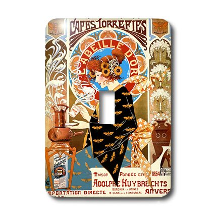 Funda para interruptor de luz de café francés vintage 3dRose con diseño retro resistente a arañazos