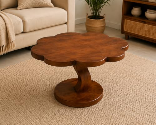 Image of Solid Sheesham Wood Flower Shape Coffee Table for Living Room | Wooden Center Table for Living Room | Tea Table | Cocktail Table | Honey Finish