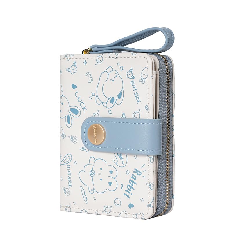 Carteira de gato estilo japonês – linda bolsa de moedas com zíper para mulheres, porta-cartões compacta, Azul